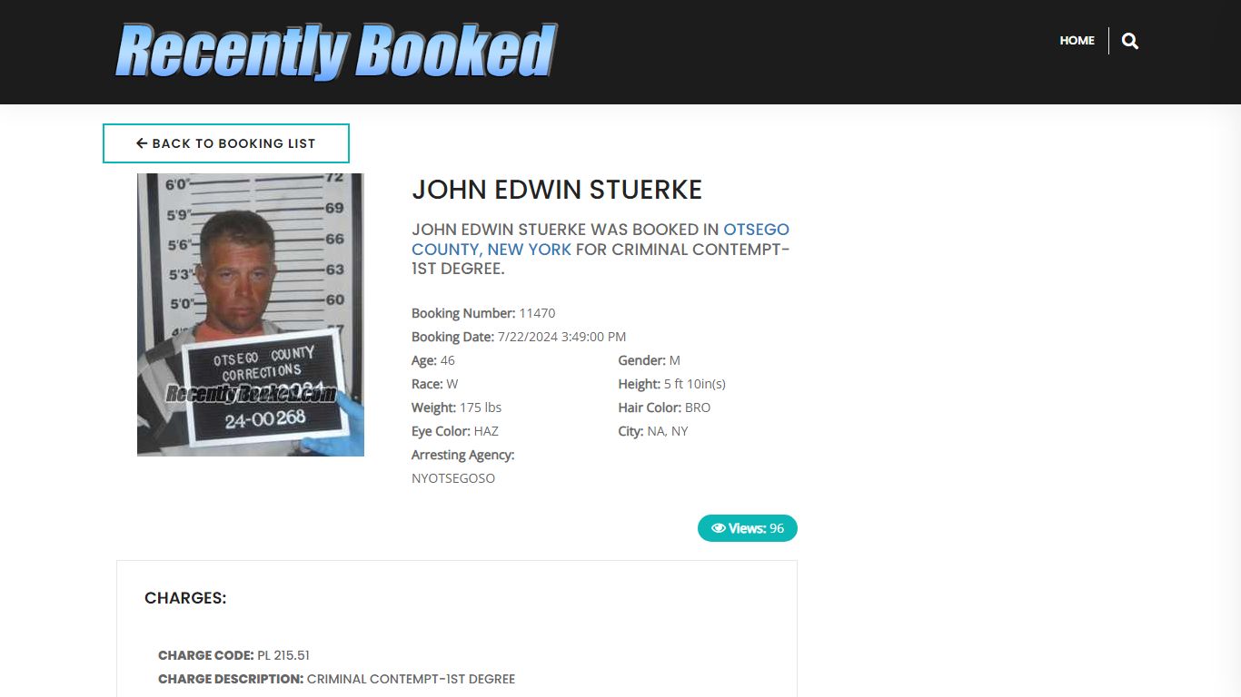 Recent Booking / Mugshot for JOHN EDWIN STUERKE in Otsego County, New York